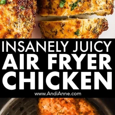 Perfectly cooked air fryer chicken breasts with seasoning