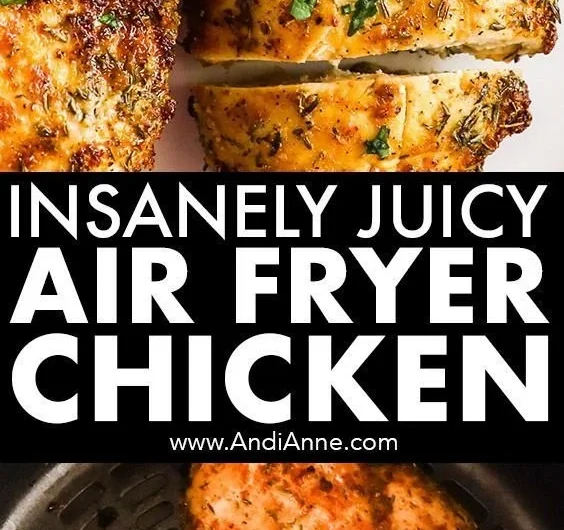 Perfectly cooked air fryer chicken breasts with seasoning