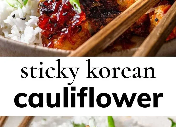 Crispy Air Fryer Korean Chili Cauliflower served on a plate with garnish.