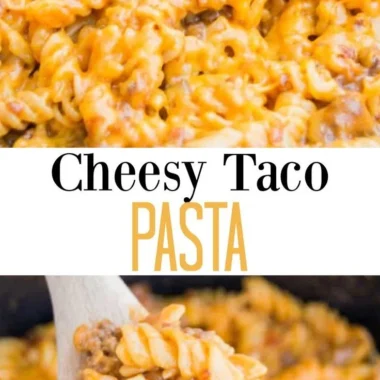Delicious Cheesy Taco Pasta served in a bowl with toppings