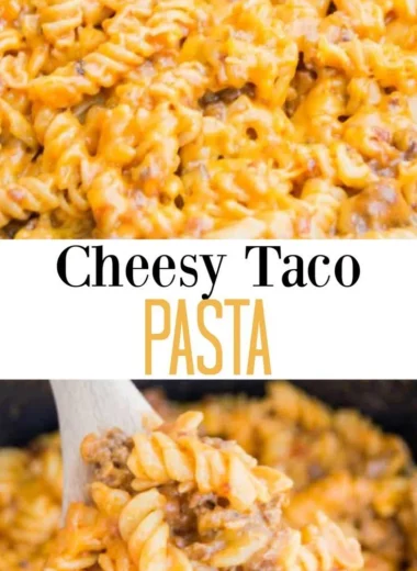 Delicious Cheesy Taco Pasta served in a bowl with toppings