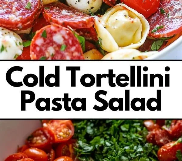 Delicious cold tortellini pasta salad with fresh veggies and dressing