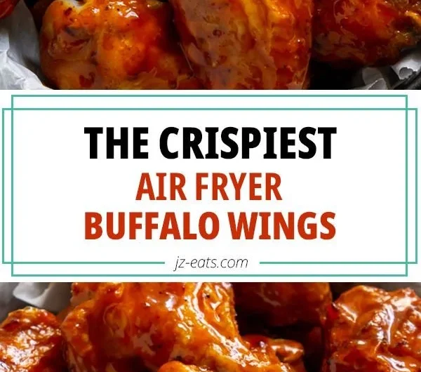 Crispy air fryer buffalo wings garnished with celery and dipping sauce