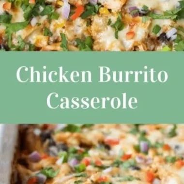 Healthy chicken burrito casserole with colorful toppings and ingredients