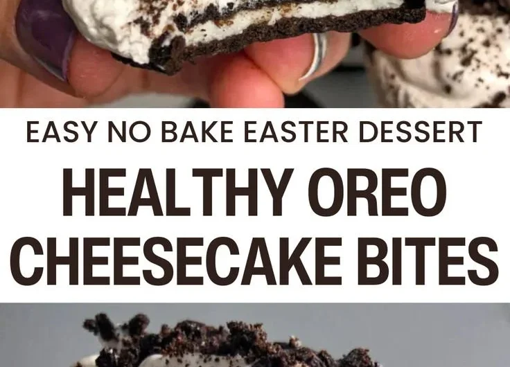 Healthy no-bake Oreo cheesecake bites on a plate for a tasty dessert.