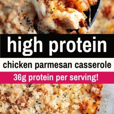 High protein chicken parmesan casserole ready to serve