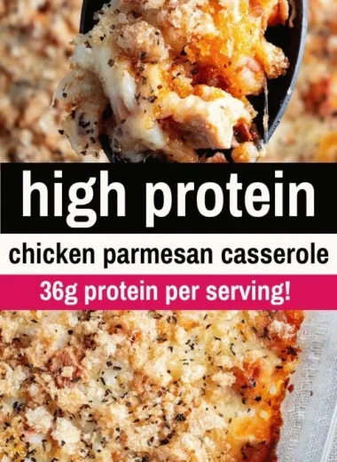High protein chicken parmesan casserole ready to serve