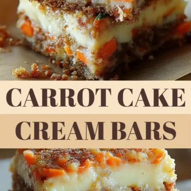Delicious carrot cake cream cheese bars topped with frosting and walnuts