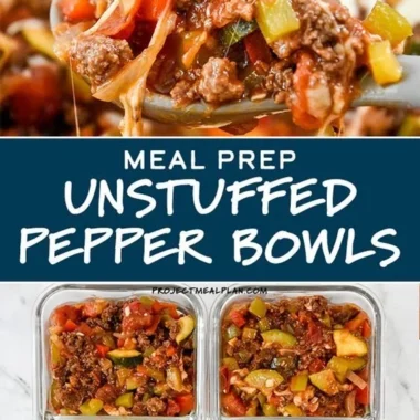 Colorful meal prep unstuffed pepper bowls with rice and vegetables