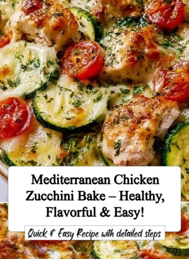 Mediterranean Chicken Zucchini Bake garnished with fresh herbs and vegetables