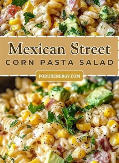 Serving of Mexican Street Corn Pasta Salad with fresh ingredients