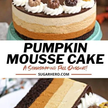 Delicious Pumpkin Chocolate Mousse Cake topped with chocolate and cream