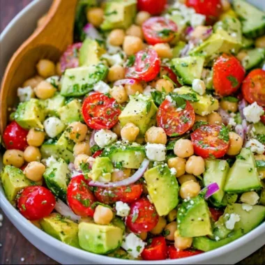 Cozy chickpea salad with fresh vegetables and dressing for weeknight dinners