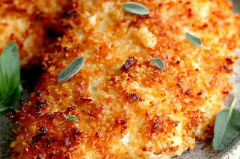 Crispy Air Fryer Parmesan Crusted Chicken with Mayo served on a plate