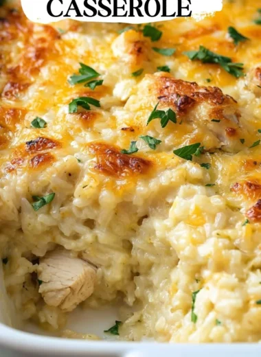 Delicious Angel Chicken Rice Casserole topped with herbs and cheese
