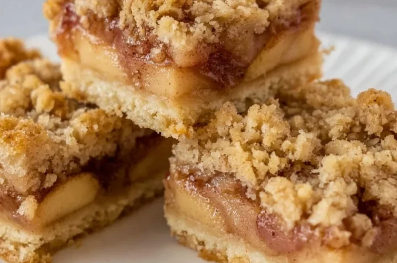 Freshly baked apple pie bars with a golden crust and apple filling