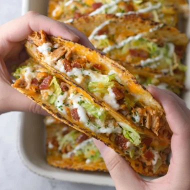 Delicious baked chicken bacon ranch tacos ready to be served