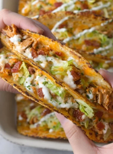 Delicious baked chicken bacon ranch tacos ready to be served