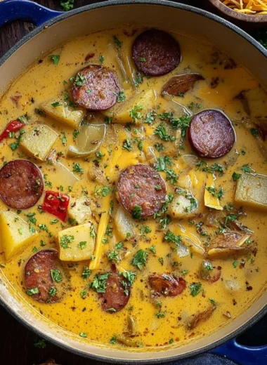Bowl of delicious Cajun Potato Soup garnished with herbs and spices