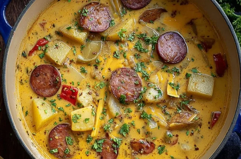 Bowl of delicious Cajun Potato Soup garnished with herbs and spices