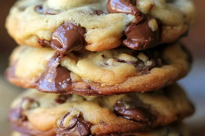 Freshly baked chocolate chip cookies on a cooling rack