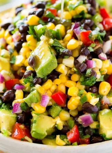Delicious cowboy caviar served in a bowl with colorful vegetables
