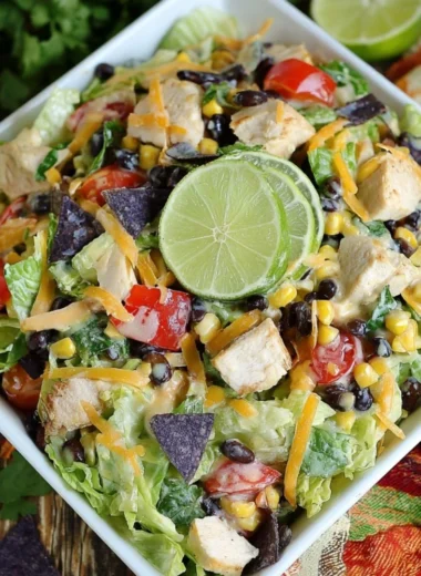 Cozy Tex-Mex Chopped Chicken Salad with fresh veggies and zesty dressing