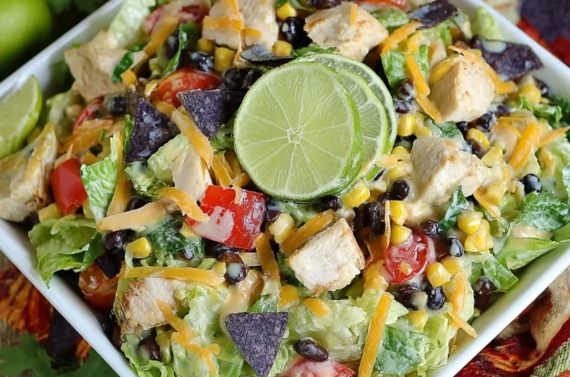 Cozy Tex-Mex Chopped Chicken Salad with fresh veggies and zesty dressing