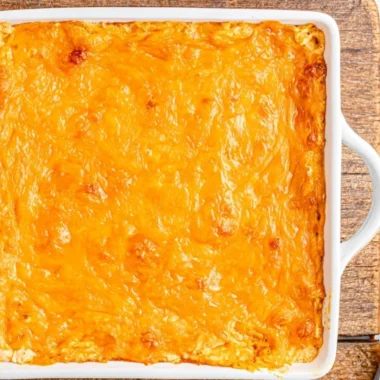 Creamy Crockpot Buffalo Chicken Dip in a serving dish, perfect for parties.