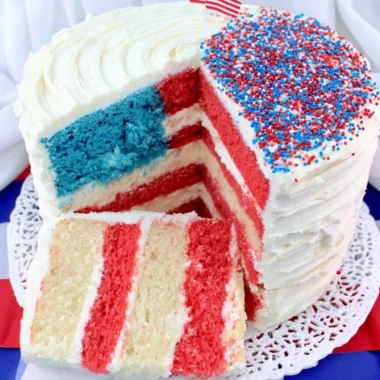 Colorful homemade flag cake decorated for Independence Day celebrations