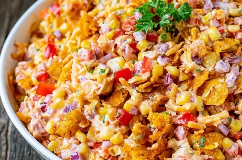 Delicious Fritos Chili Cheese Salad with toppings and vibrant colors.