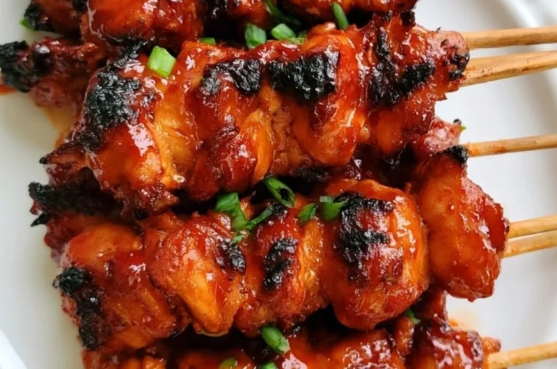 Delicious Korean chicken skewers marinated and grilled to perfection
