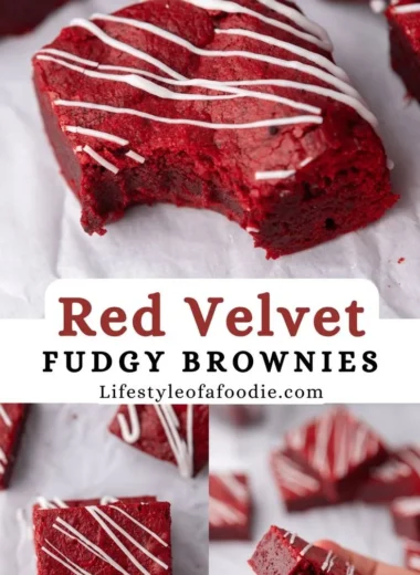 Delicious red velvet brownies topped with cream cheese frosting