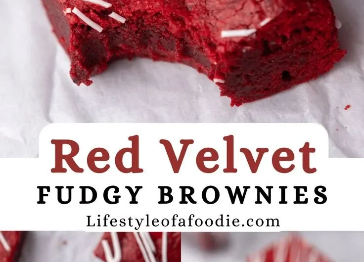 Delicious red velvet brownies topped with cream cheese frosting