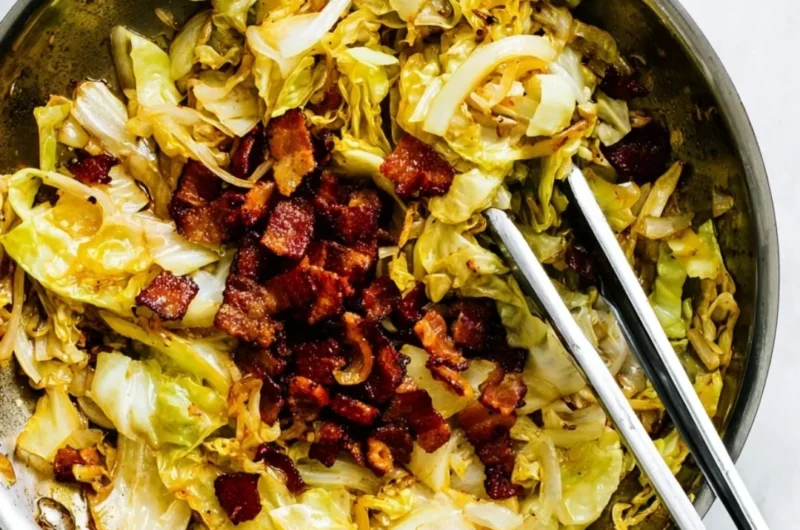 Delicious Southern fried cabbage served in a skillet