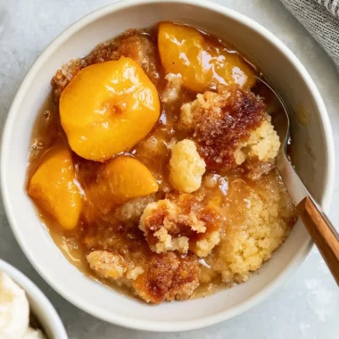 Delicious Southern peach cobbler with fresh peaches and a golden crust