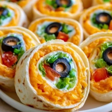 Taco Cream Cheese Pinwheels rolled up and sliced on a platter