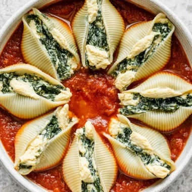 Vegan Stuffed Shells with a creamy plant-based filling served on a plate.