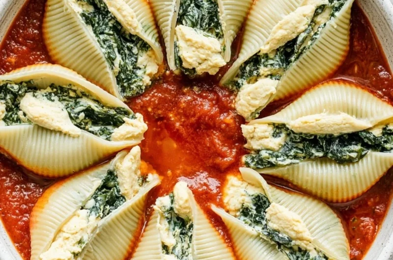 Vegan Stuffed Shells with a creamy plant-based filling served on a plate.