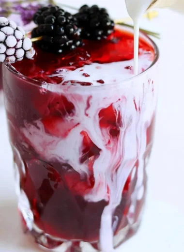 Delicious Blackberry Tea Iced Tea Latte in a glass