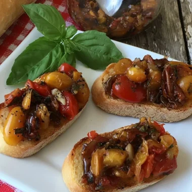 Cozy bruschetta in a jar, perfect for meals and entertaining.