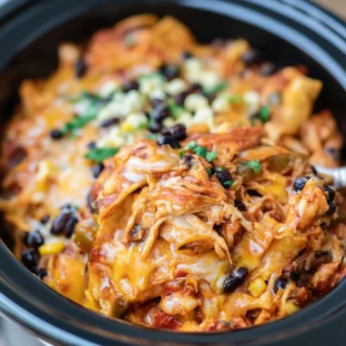 Crockpot Chicken Enchiladas served with toppings in a bowl