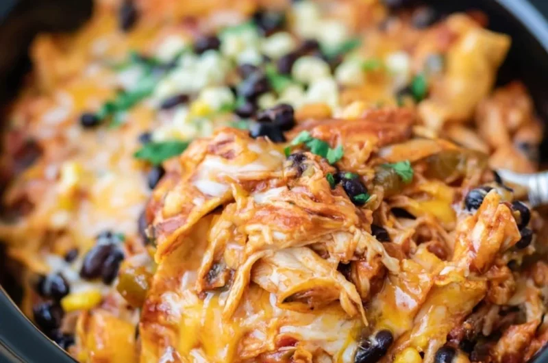 Crockpot Chicken Enchiladas served with toppings in a bowl
