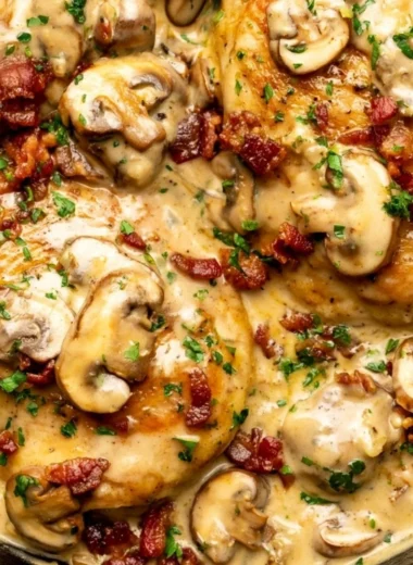 Delicious Easy Chicken Riesling served with herbs and vegetables