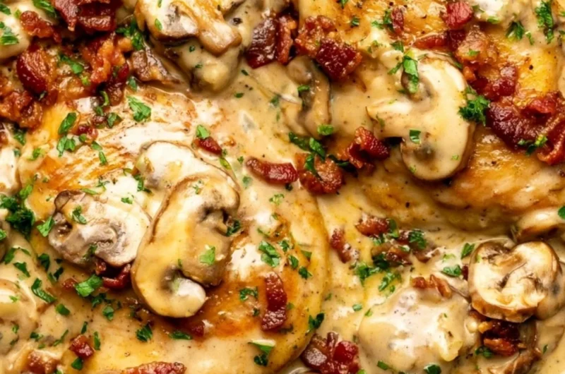 Delicious Easy Chicken Riesling served with herbs and vegetables
