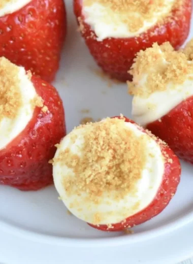 No-bake strawberry cheesecake bites arranged on a platter for a sweet dessert