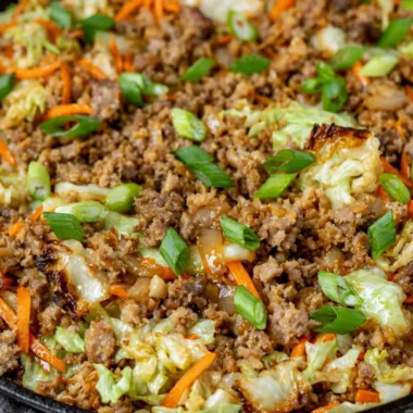 A colorful and healthy Egg Roll in a Bowl served in a rustic dish.