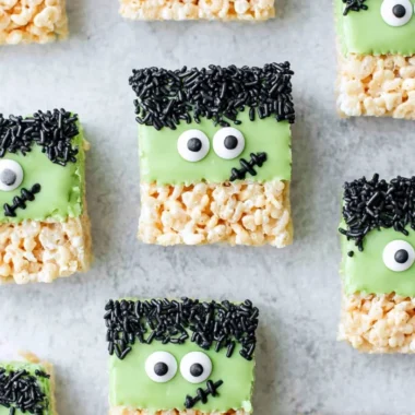 A platter of colorful Frankenstein Treats for Halloween celebration.