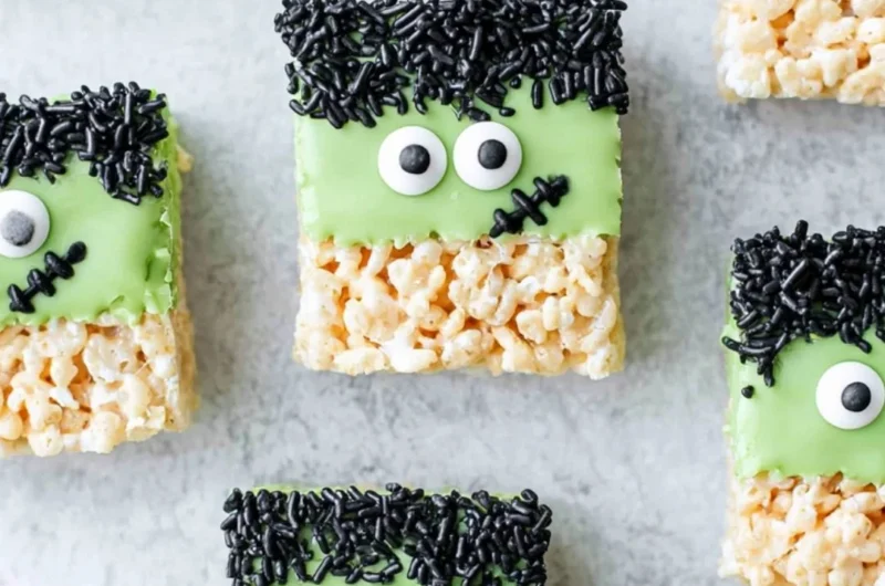 A platter of colorful Frankenstein Treats for Halloween celebration.