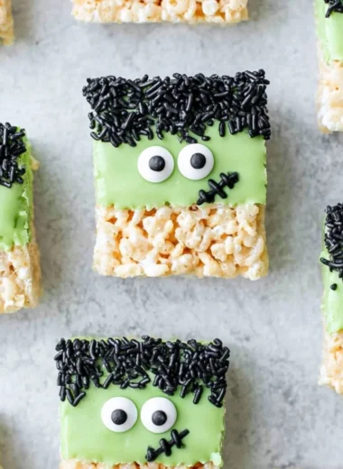 Plate of spooky Frankenstein Treats for Halloween celebrations.